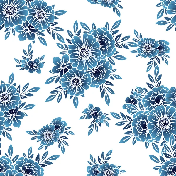 Estilo Vintage Inconsútil Patrón Flores Color Monocromo Elementos Florales — Vector de stock