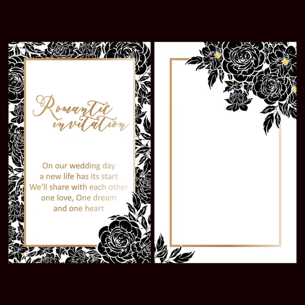 Hochzeitskarten Vintage Stil Schwarz Und Weiß Florale Elemente Und Rahmen — Stockvektor