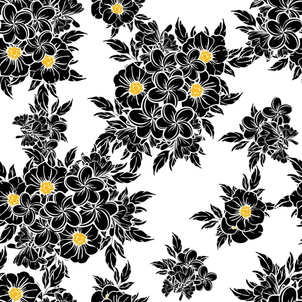 Padrão Flor Estilo Vintage Sem Costura Elementos Florais Preto Branco — Vetor de Stock