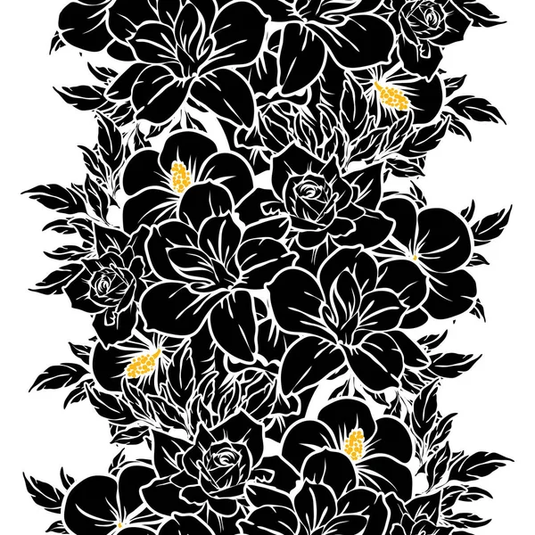 Seamless Vintage Style Flower Pattern Floral Elements Black White — Stock Vector