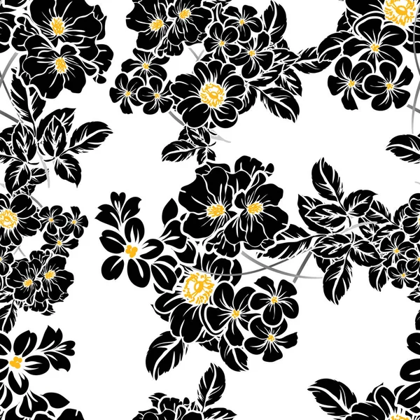 Padrão Flor Estilo Vintage Sem Costura Elementos Florais Preto Branco — Vetor de Stock