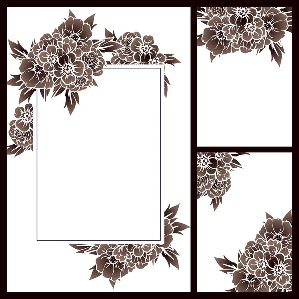 Vintage Style Flower Wedding Cards Set Monochrome Colored Floral Elements — Stock Vector