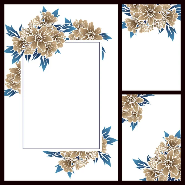 Conjunto Tarjetas Boda Flores Estilo Vintage Elementos Marcos Florales — Vector de stock