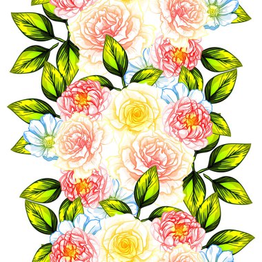 Sorunsuz vintage tarzı çiçek deseni. Renkli çiçek öğeleri