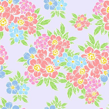 Sorunsuz vintage tarzı çiçek deseni. Renkli çiçek öğeleri