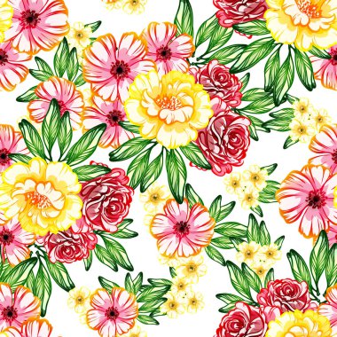 Sorunsuz vintage tarzı çiçek deseni. Renkli çiçek öğeleri