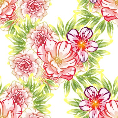 Sorunsuz vintage tarzı çiçek deseni. Renkli çiçek öğeleri