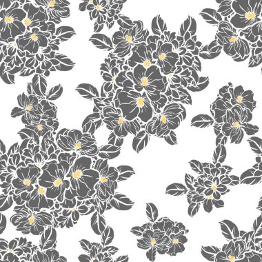 Sorunsuz vintage tarzı çiçek deseni. Siyah ve beyaz çiçek öğeleri.