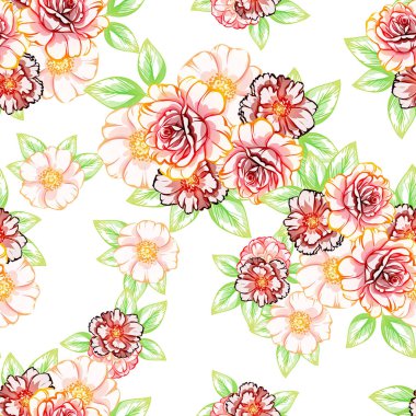 Sorunsuz vintage tarzı çiçek deseni. Renkli çiçek öğeleri