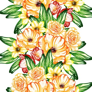 Sorunsuz vintage tarzı çiçek deseni. Renkli çiçek öğeleri