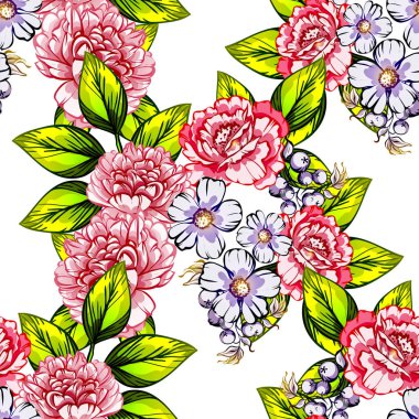 Sorunsuz vintage tarzı çiçek deseni. Renkli çiçek öğeleri