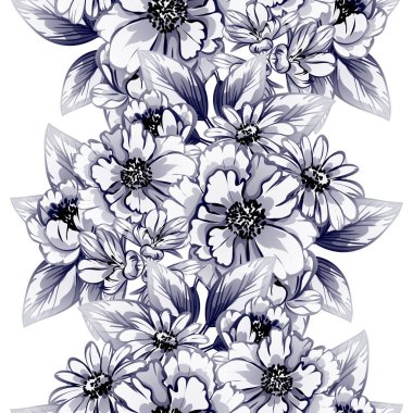 Sorunsuz vintage tarzı tek renkli renkli çiçek deseni. Çiçek öğeleri.