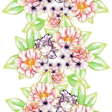 Sorunsuz vintage tarzı çiçek deseni. Renkli çiçek öğeleri