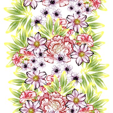 Sorunsuz vintage tarzı çiçek deseni. Renkli çiçek öğeleri