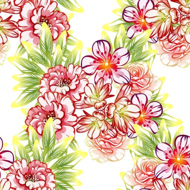 Sorunsuz vintage tarzı çiçek deseni. Renkli çiçek öğeleri