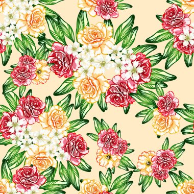 Sorunsuz vintage tarzı çiçek deseni. Renkli çiçek öğeleri