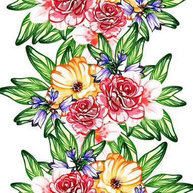 Sorunsuz vintage tarzı çiçek deseni. Renkli çiçek öğeleri