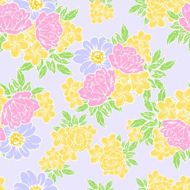 Sorunsuz vintage tarzı çiçek deseni. Renkli çiçek öğeleri