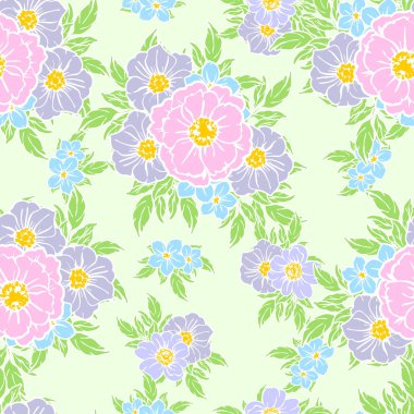 Sorunsuz vintage tarzı çiçek deseni. Renkli çiçek öğeleri