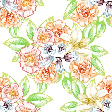 Sorunsuz vintage tarzı çiçek deseni. Renkli çiçek öğeleri