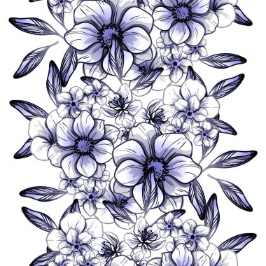 Sorunsuz vintage tarzı tek renkli renkli çiçek deseni. Çiçek öğeleri.