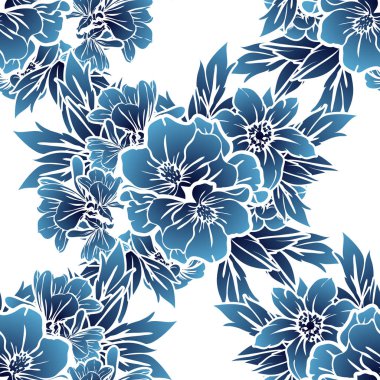 Sorunsuz vintage tarzı tek renkli renkli çiçek deseni. Çiçek öğeleri.