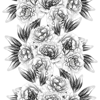 Sorunsuz vintage tarzı çiçek deseni. Siyah ve beyaz çiçek öğeleri.