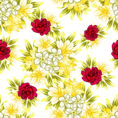 Sorunsuz vintage tarzı çiçek deseni. Renkli çiçek öğeleri