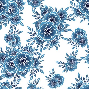 Sorunsuz vintage tarzı tek renkli renkli çiçek deseni. Çiçek öğeleri.