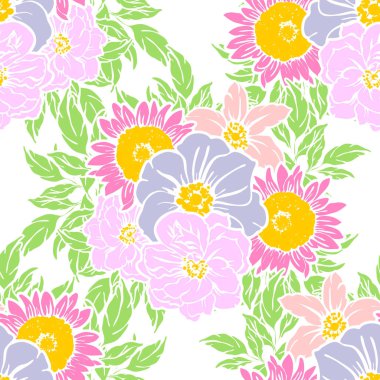 Sorunsuz vintage tarzı çiçek deseni. Renkli çiçek öğeleri