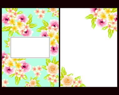 Klasik çiçek düğün kartları seti. Çiçek elementleri ve çerçeveleri.