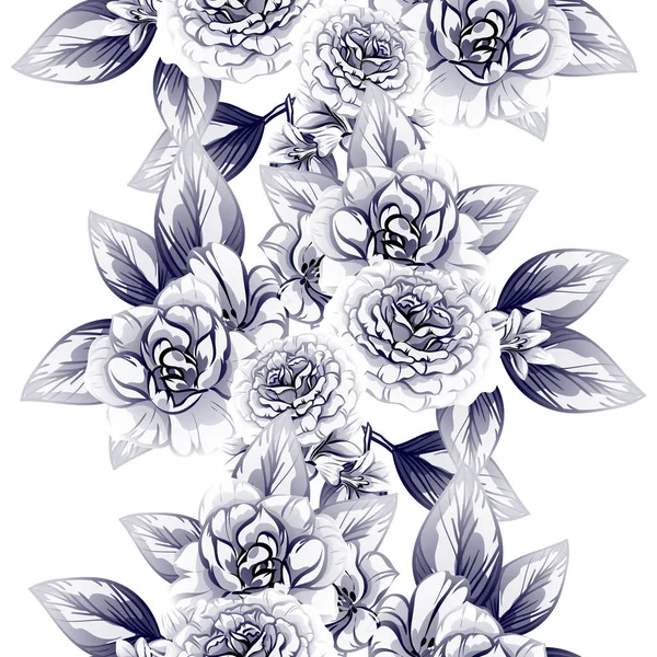 Modèle Fleur Monochrome Sans Couture Style Vintage Éléments Floraux — Image vectorielle