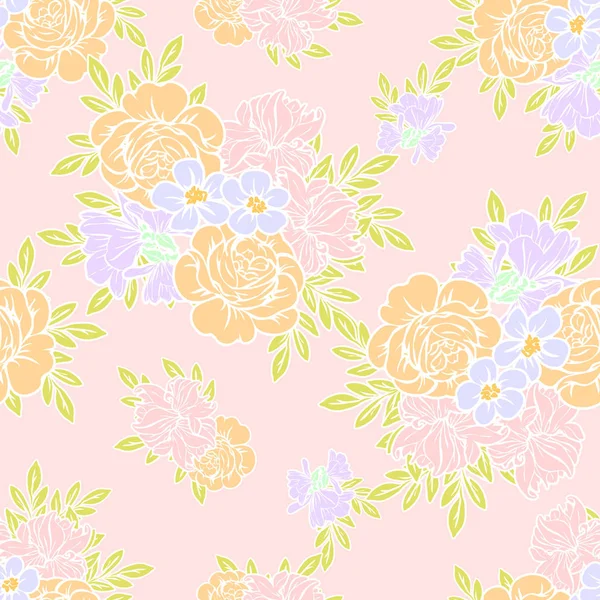 Naadloze Vintage Stijl Bloemenpatroon Floral Elementen Kleur — Stockvector