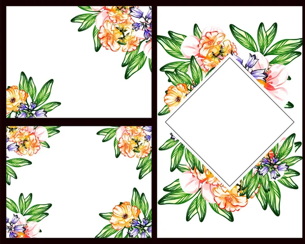 Vintage Style Flower Wedding Cards Set Floral Elements Frames — Stock Vector