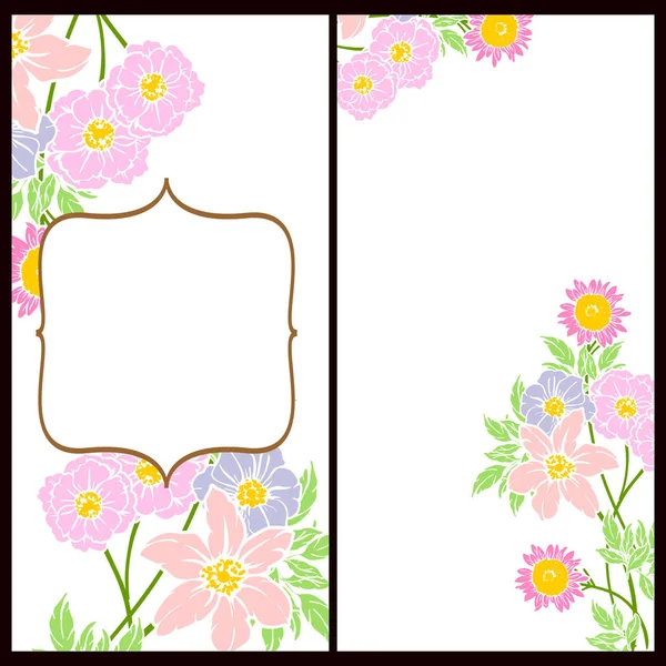 Conjunto Tarjetas Boda Flores Estilo Vintage Elementos Marcos Florales — Vector de stock