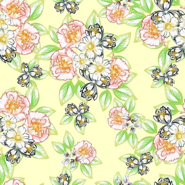 Modèle Fleur Style Vintage Sans Couture Éléments Floraux Couleur — Image vectorielle