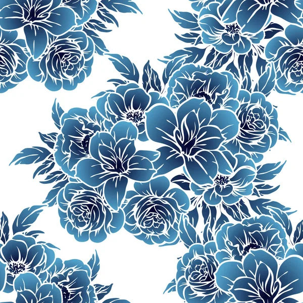 Modèle Fleur Monochrome Sans Couture Style Vintage Éléments Floraux — Image vectorielle