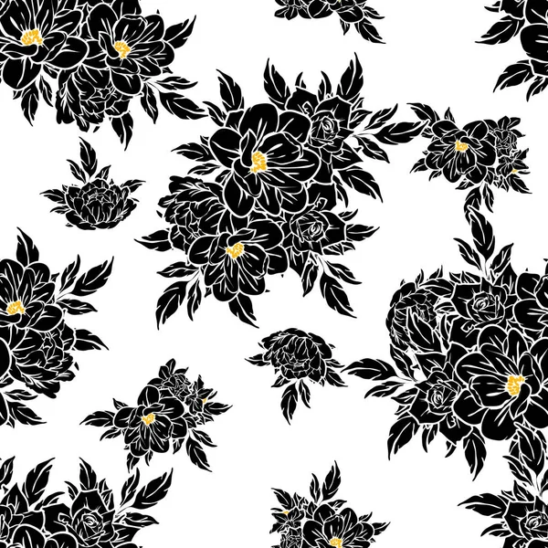 Padrão Flor Estilo Vintage Sem Costura Elementos Florais Preto Branco — Vetor de Stock