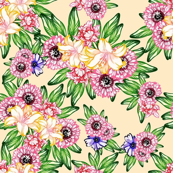 Nahtlose Blumenmuster Vintage Stil Florale Elemente Farbe — Stockvektor