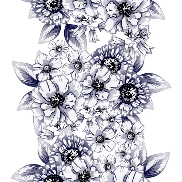 Estilo Vintage Inconsútil Patrón Flores Color Monocromo Elementos Florales — Vector de stock