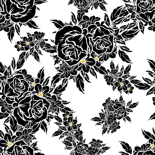 Nahtlose Blumenmuster Vintage Stil Florale Elemente Schwarz Und Weiß — Stockvektor