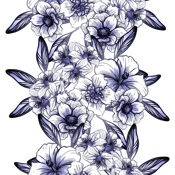 Modèle Fleur Monochrome Sans Couture Style Vintage Éléments Floraux — Image vectorielle