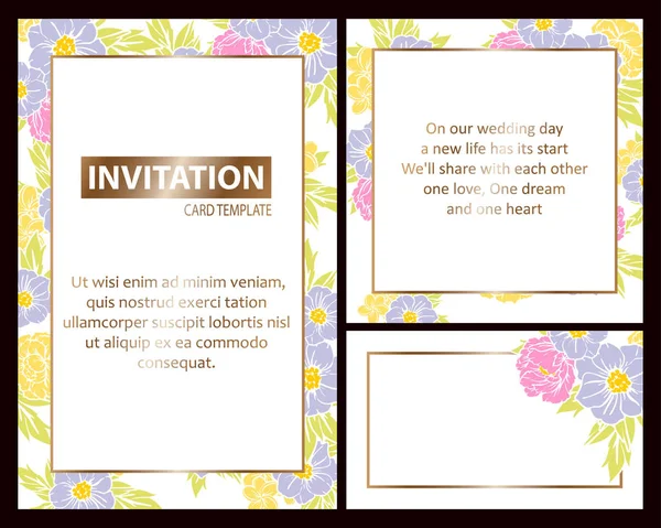 Conjunto Tarjetas Boda Flores Estilo Vintage Elementos Marcos Florales — Vector de stock