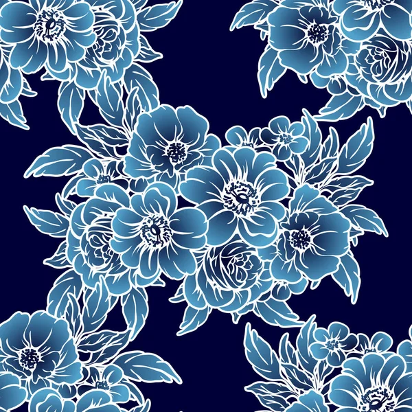 Estilo Vintage Inconsútil Patrón Flores Color Monocromo Elementos Florales — Vector de stock