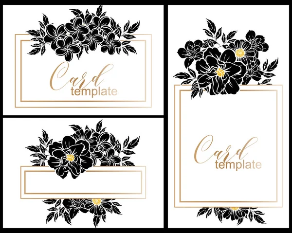 Siyah Beyaz Klasik Çiçek Düğün Kartları Çiçek Elementleri Çerçeveleri — Stok Vektör
