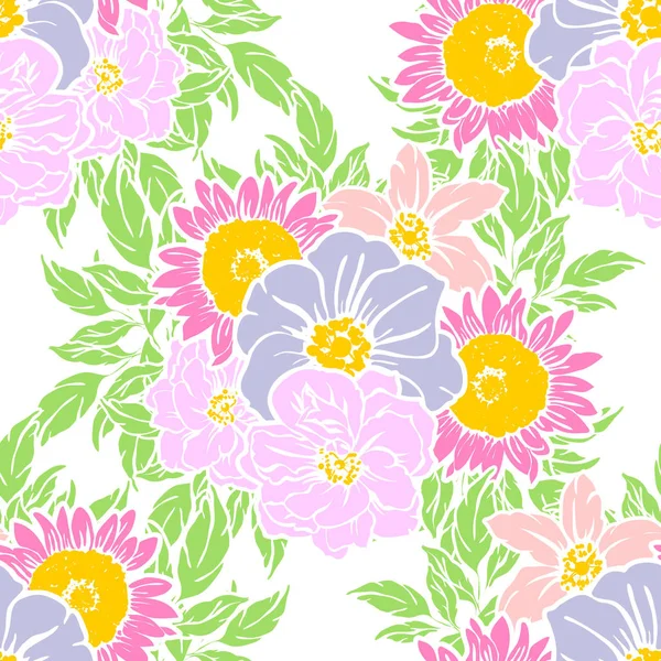 Naadloze Vintage Stijl Bloemenpatroon Floral Elementen Kleur — Stockvector