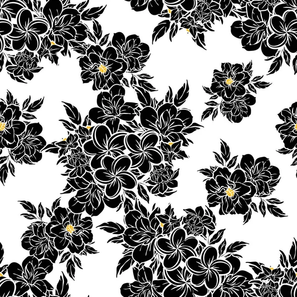 Nahtlose Blumenmuster Vintage Stil Florale Elemente Schwarz Und Weiß — Stockvektor