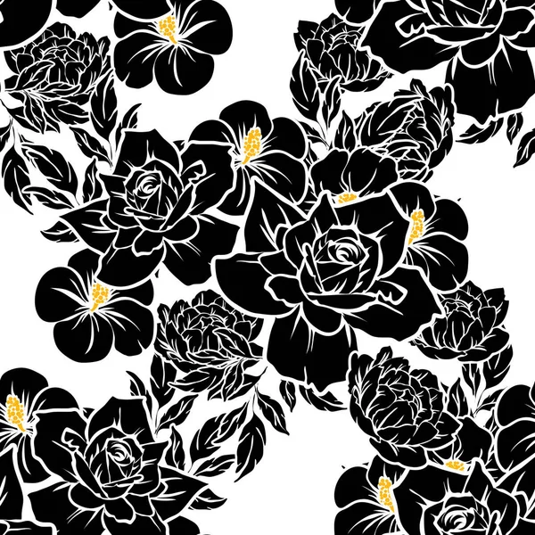 Padrão Flor Estilo Vintage Sem Costura Elementos Florais Preto Branco — Vetor de Stock