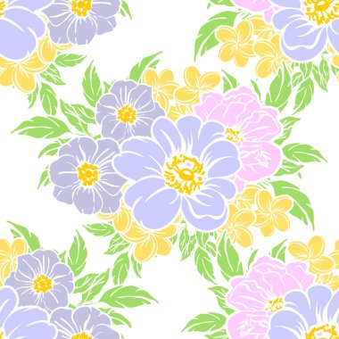 Sorunsuz vintage tarzı çiçek deseni. Renkli çiçek öğeleri