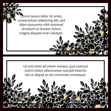 Siyah-beyaz klasik çiçek düğün kartları. Çiçek elementleri ve çerçeveleri.